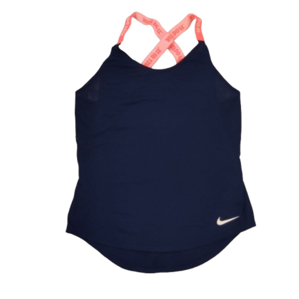 Nike Just Do It Womens Navy Blue Athletic Crossback Tank Top XS Mesh Sides